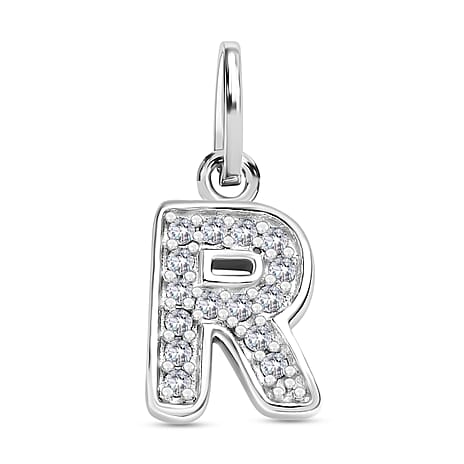 Diamond Initial R Pendant in Rhodium Overlay Sterling Silver 0.17 Ct