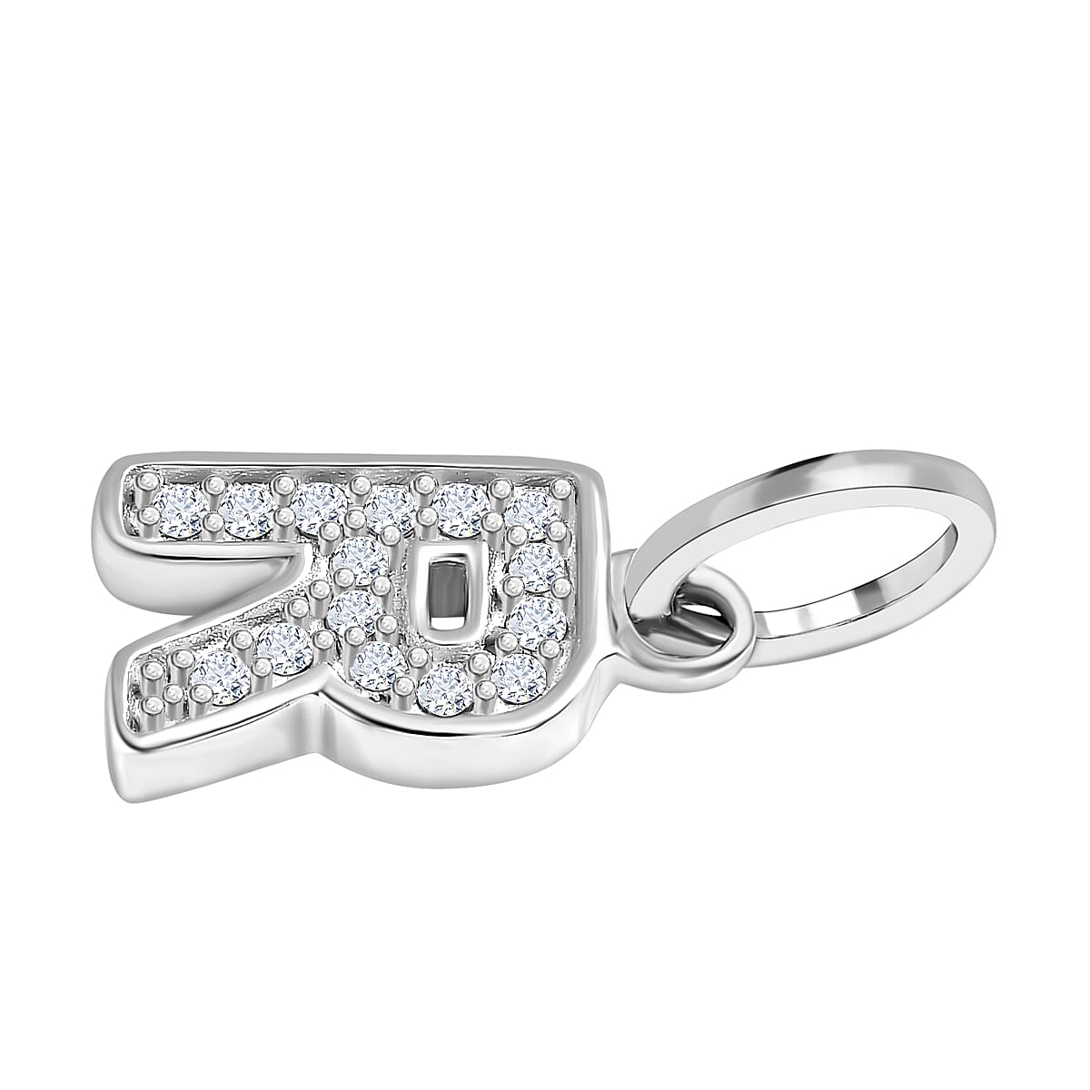 Diamond Initial R Pendant in Rhodium Overlay Sterling Silver 0.17 Ct
