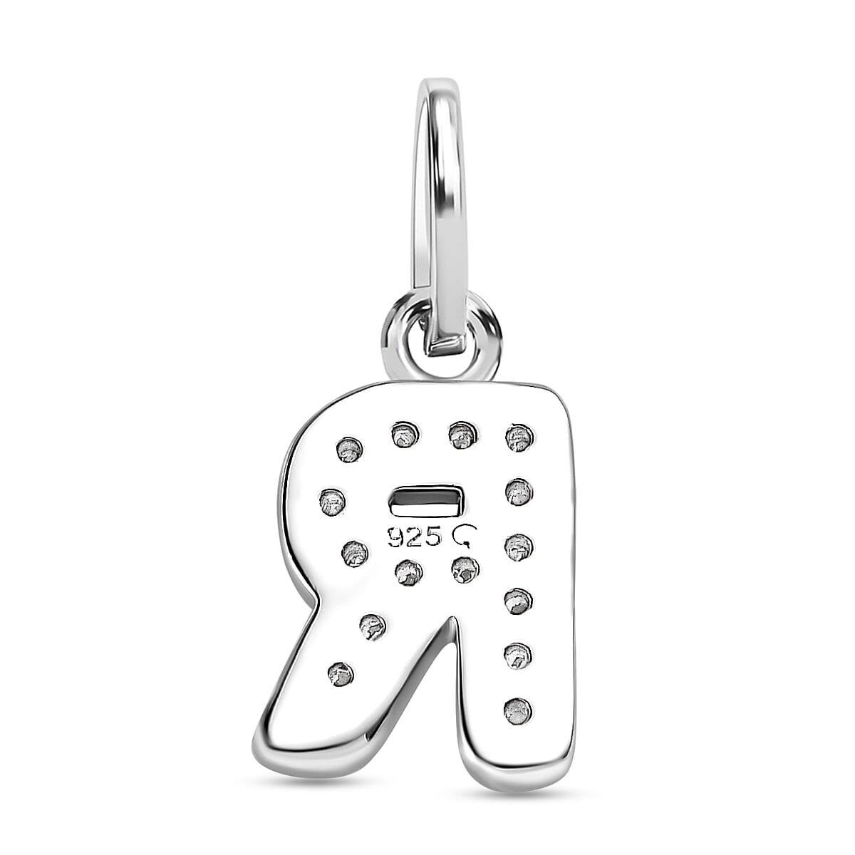 Diamond Initial R Pendant in Rhodium Overlay Sterling Silver 0.17 Ct