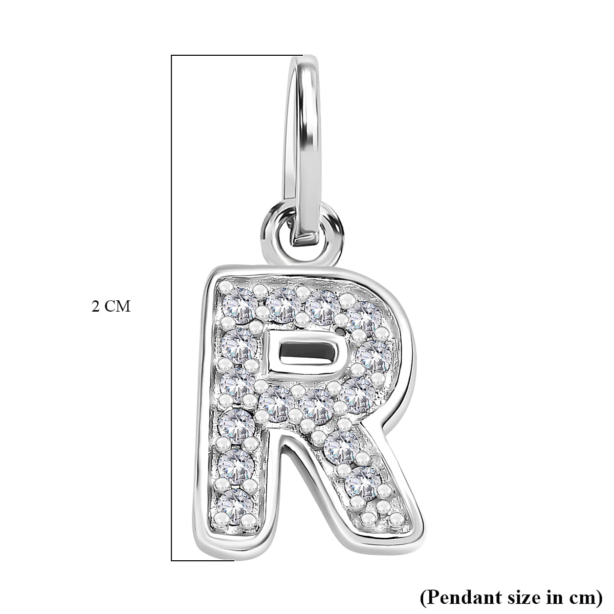Diamond Initial R Pendant in Rhodium Overlay Sterling Silver 0.17 Ct