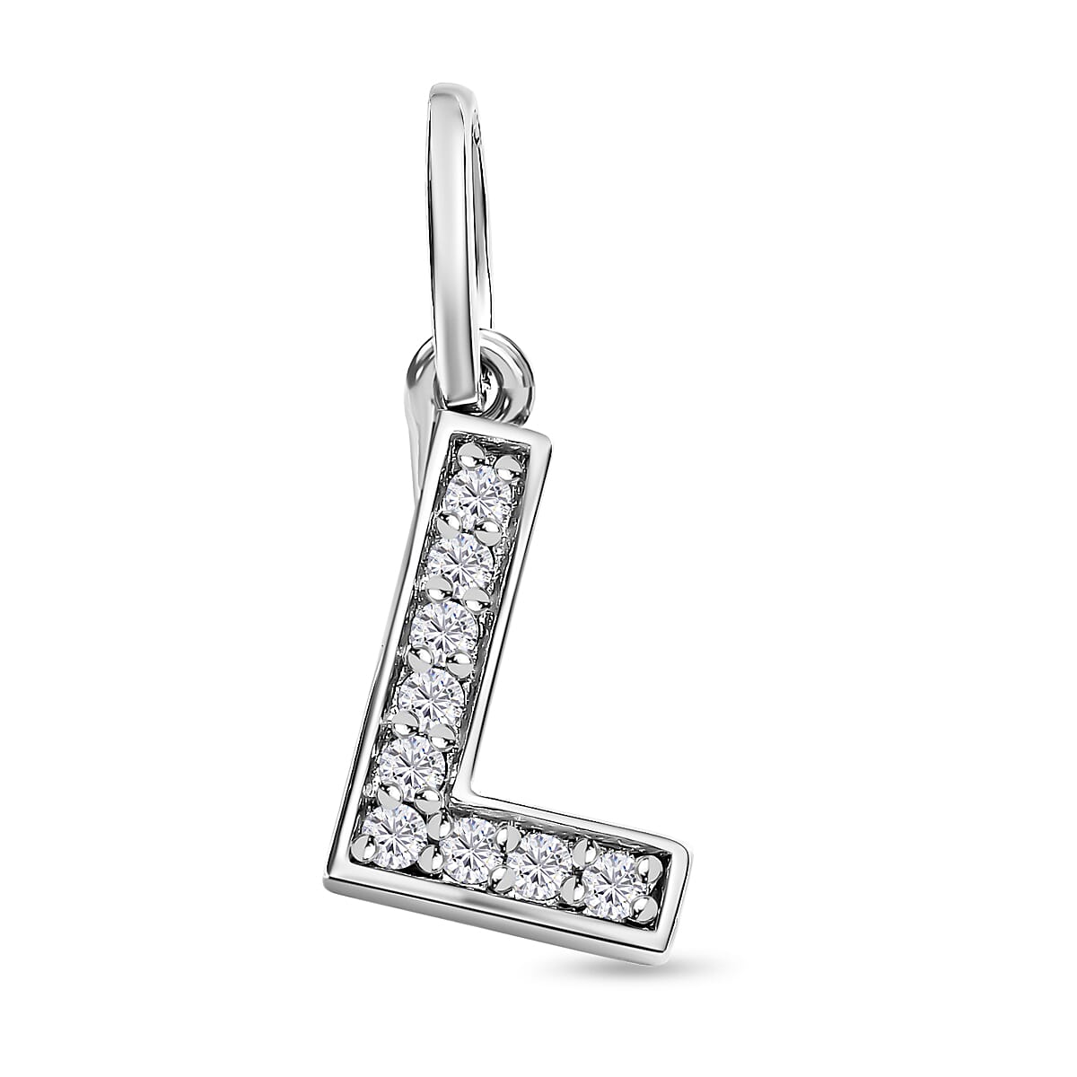 Diamond Initial R Pendant in Rhodium Overlay Sterling Silver 0.17 Ct