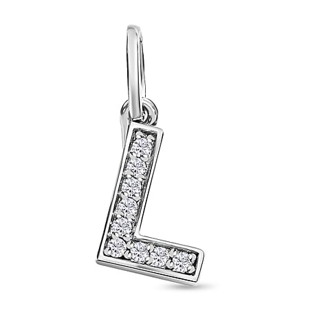 Diamond Initial R Pendant in Rhodium Overlay Sterling Silver 0.17 Ct