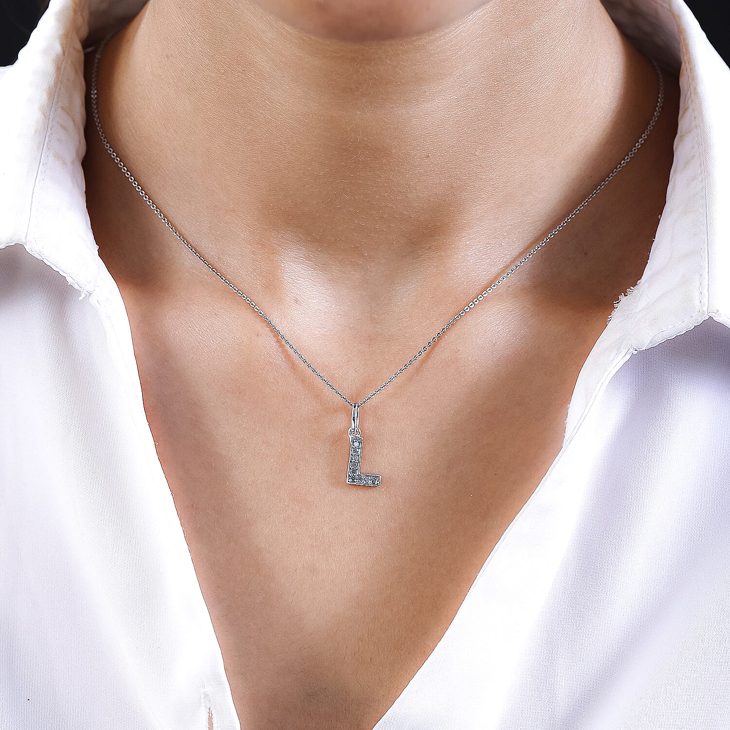 Diamond Initial R Pendant in Rhodium Overlay Sterling Silver 0.17 Ct