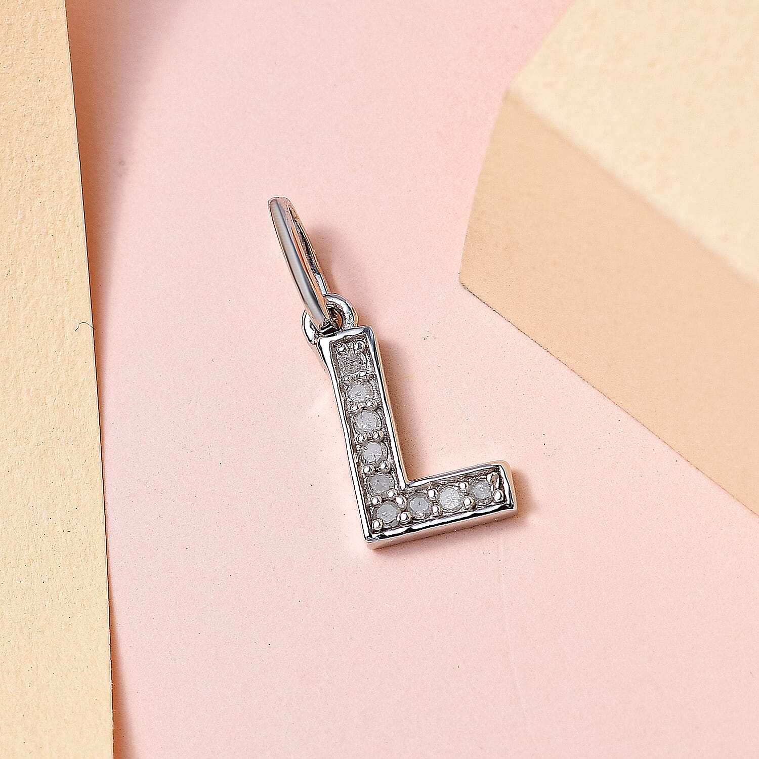 Diamond Initial R Pendant in Rhodium Overlay Sterling Silver 0.17 Ct