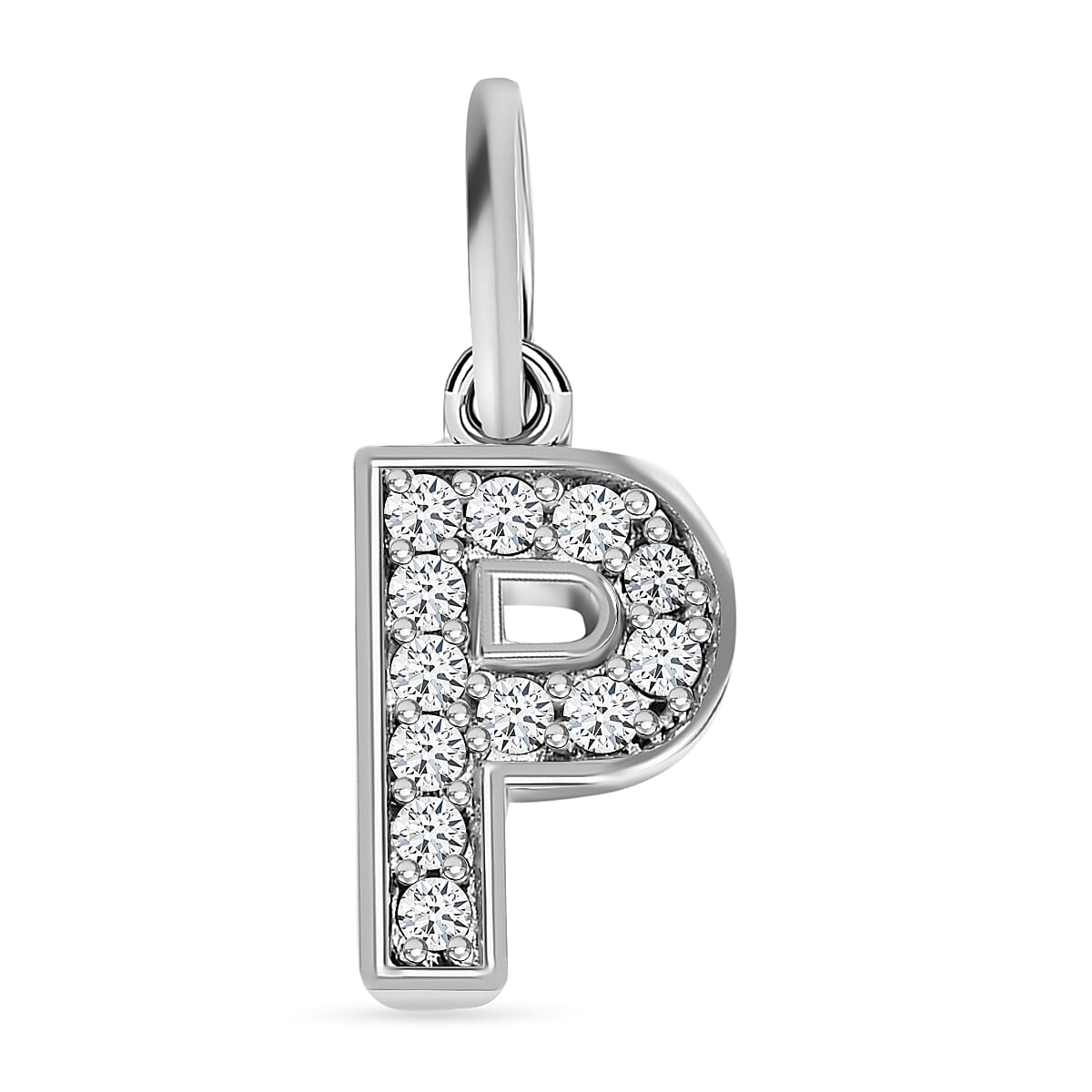 Diamond Initial P Pendant in Rhodium Overlay Sterling Silver 0.17 Ct