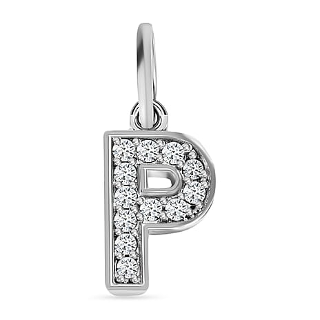Diamond Initial P Pendant in Rhodium Overlay Sterling Silver 0.17 Ct