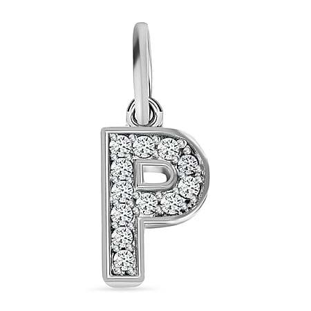 Diamond Initial P Pendant in Rhodium Overlay Sterling Silver 0.17 Ct Diamond Initial P Pendant in Rhodium Overlay Sterling Silver 0.17 Ct