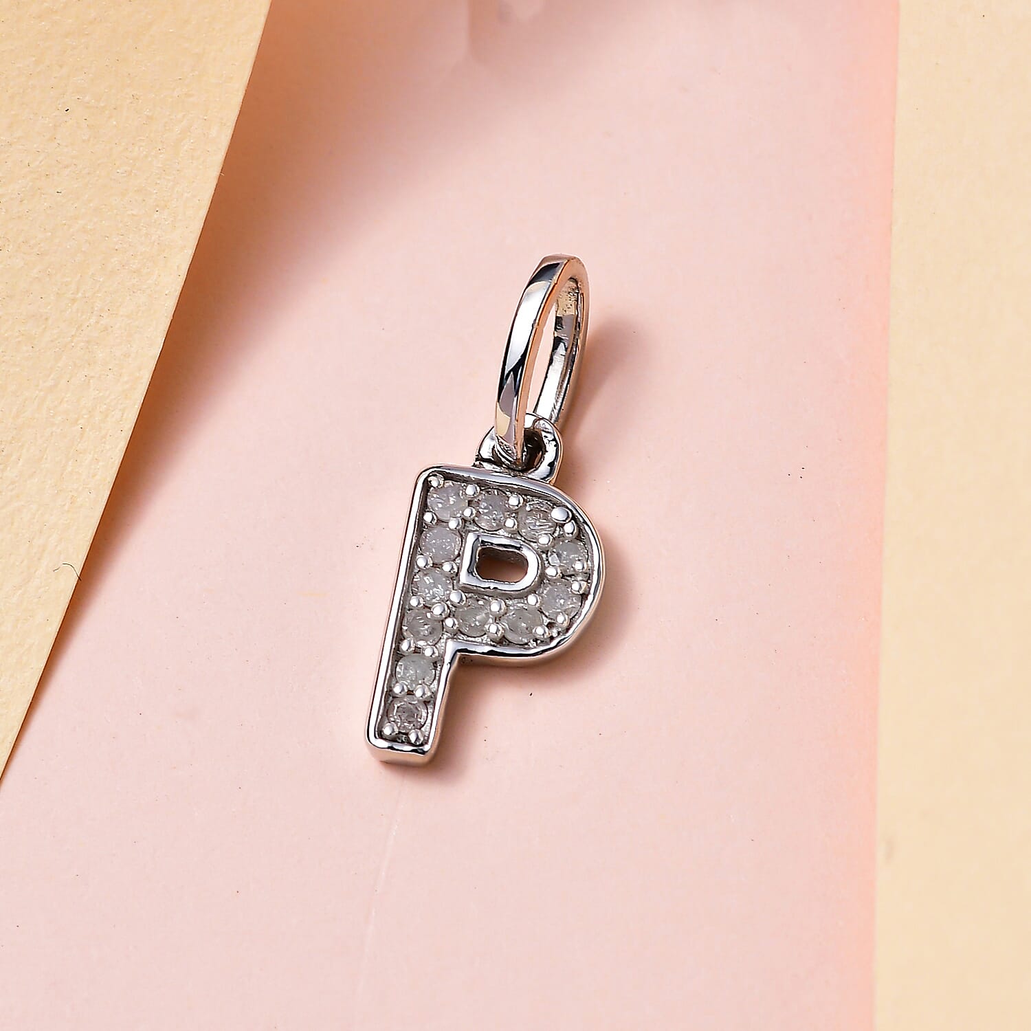 Diamond Initial P Pendant in Rhodium Overlay Sterling Silver 0.17 Ct