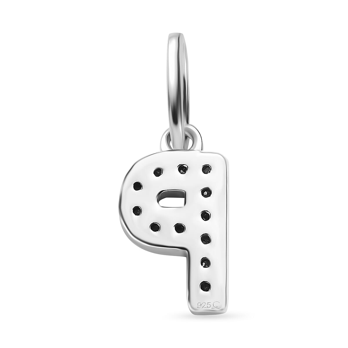 Diamond Initial P Pendant in Rhodium Overlay Sterling Silver 0.17 Ct
