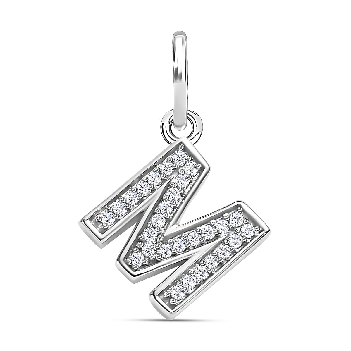 Diamond Initial M Pendant in Rhodium Overlay Sterling Silver 0.17 Ct