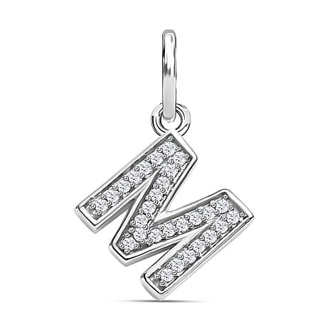 Diamond Initial M Pendant in Rhodium Overlay Sterling Silver 0.17 Ct