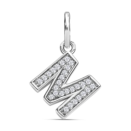 Diamond Initial M Pendant in Rhodium Overlay Sterling Silver 0.17 Ct Diamond Initial M Pendant in Rhodium Overlay Sterling Silver 0.17 Ct