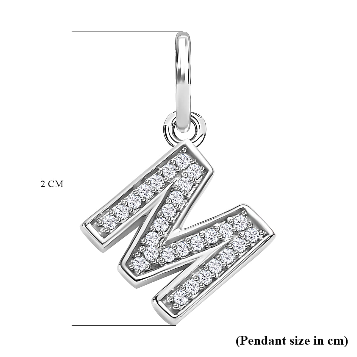 Diamond Initial M Pendant in Rhodium Overlay Sterling Silver 0.17 Ct