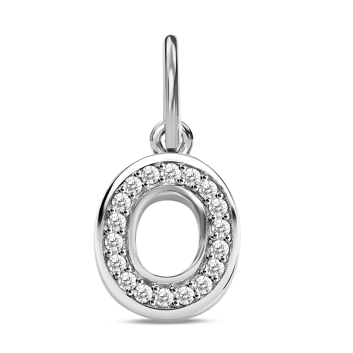 Diamond Initial O Pendant in Rhodium Overlay Sterling Silver 0.17 Ct
