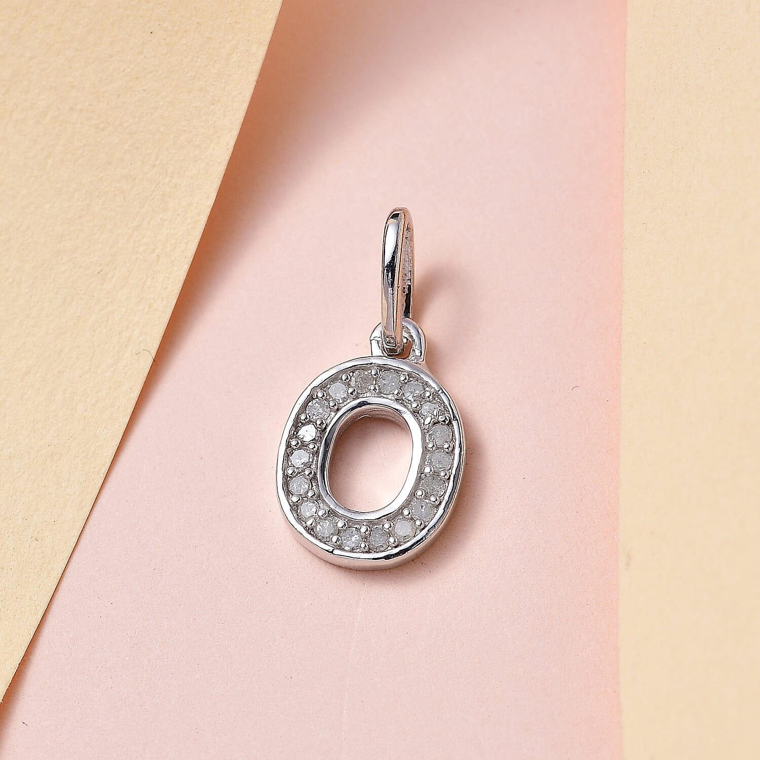 Diamond Initial O Pendant in Rhodium Overlay Sterling Silver 0.17 Ct