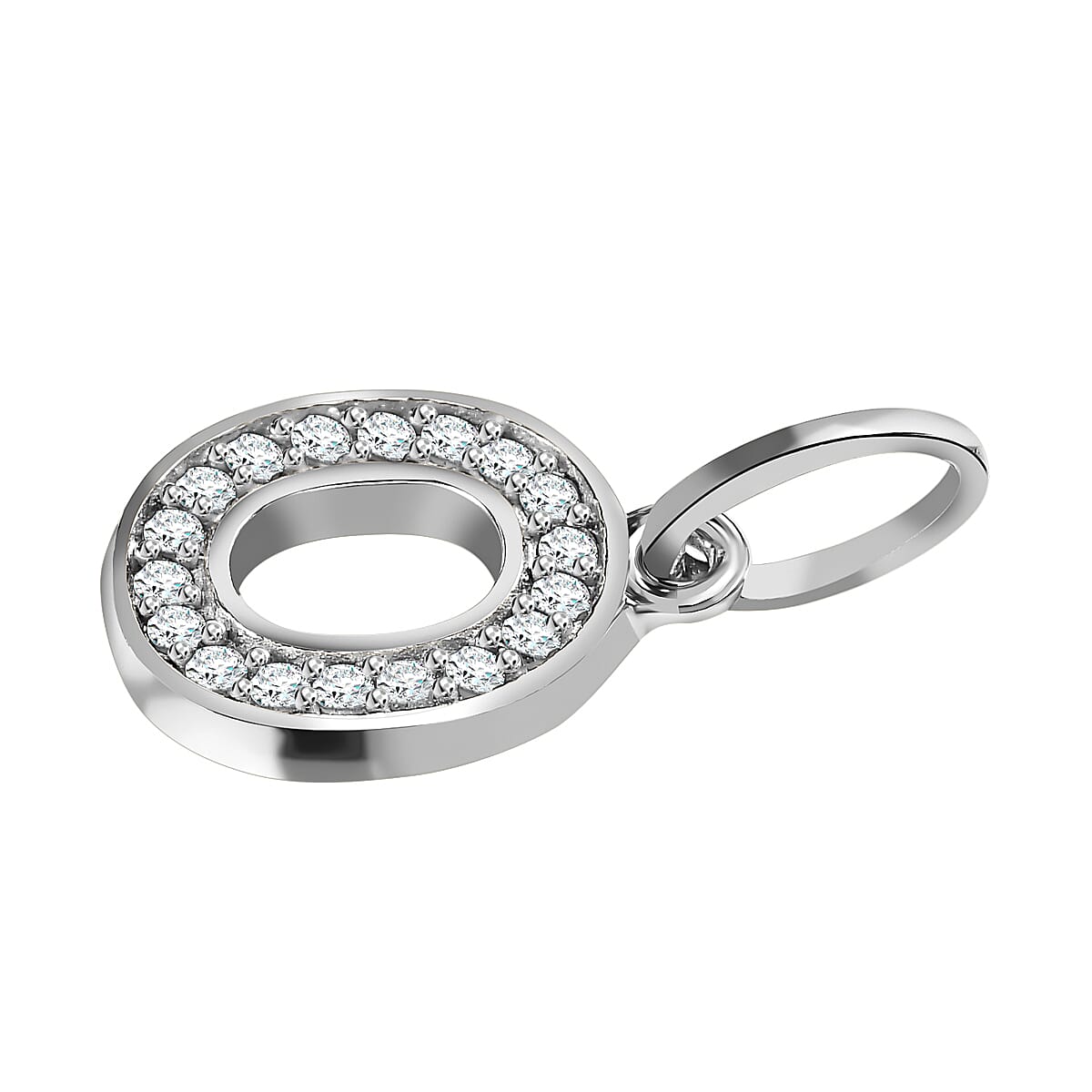 Diamond Initial O Pendant in Rhodium Overlay Sterling Silver 0.17 Ct