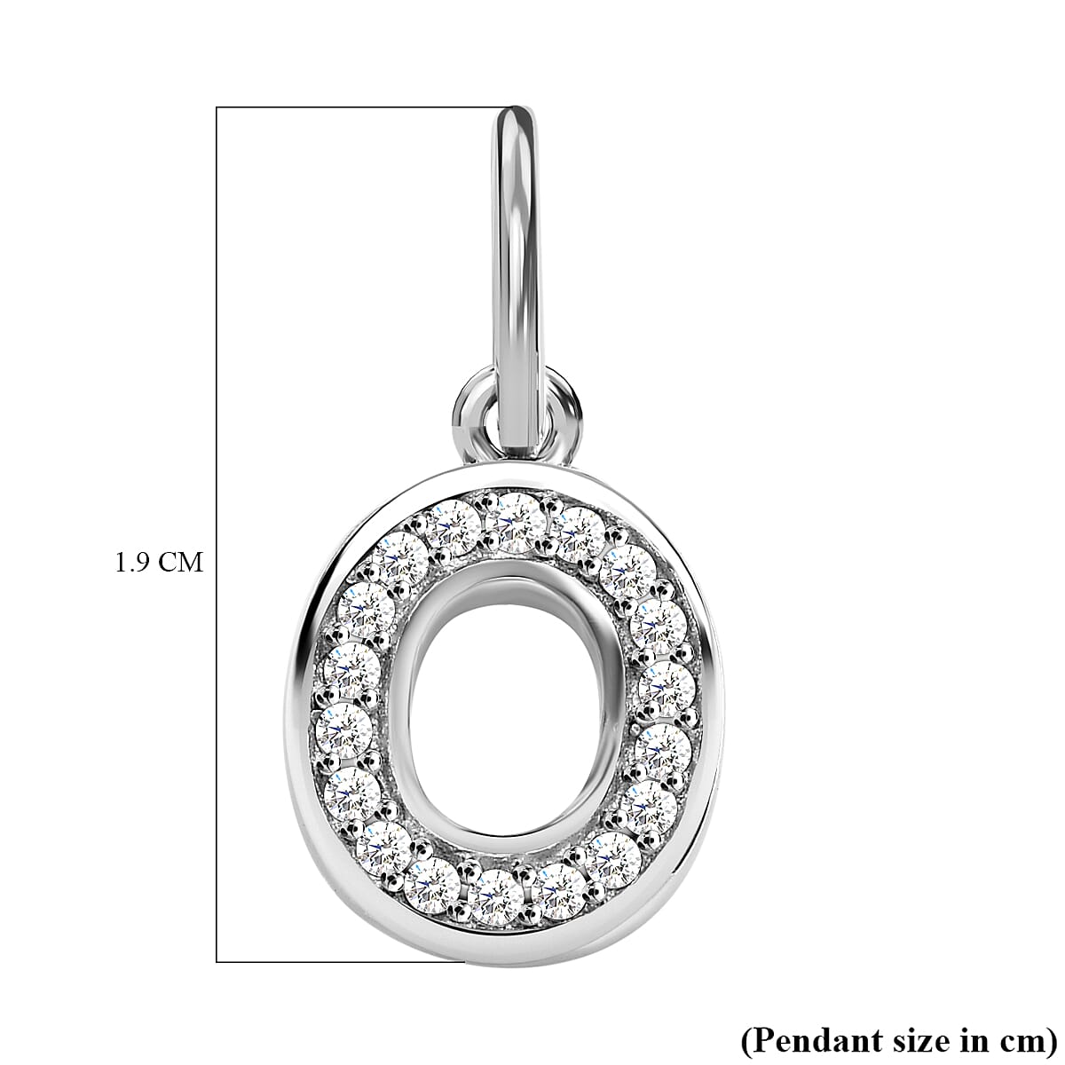Diamond Initial O Pendant in Rhodium Overlay Sterling Silver 0.17 Ct