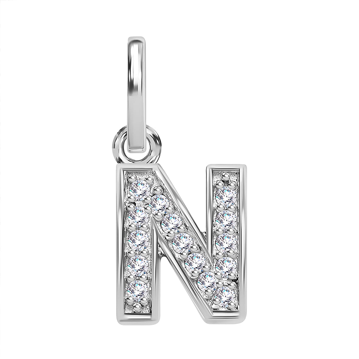 Diamond Initial N Pendant in Rhodium Overlay Sterling Silver 0.17 Ct