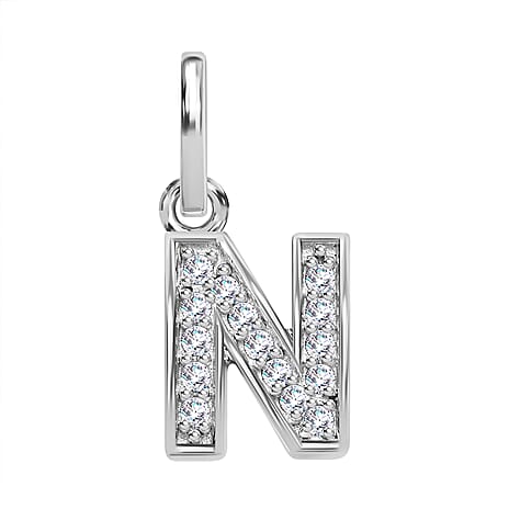 Diamond Initial N Pendant in Rhodium Overlay Sterling Silver 0.17 Ct