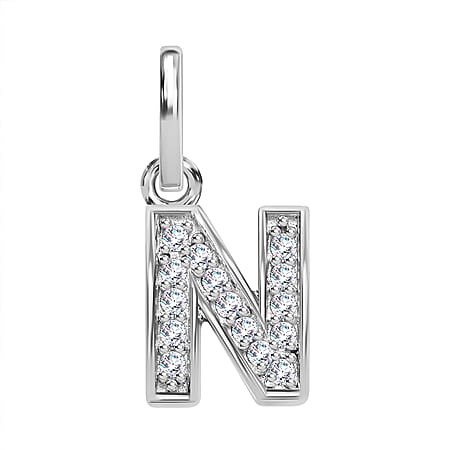 Diamond Initial N Pendant in Rhodium Overlay Sterling Silver 0.17 Ct Diamond Initial N Pendant in Rhodium Overlay Sterling Silver 0.17 Ct