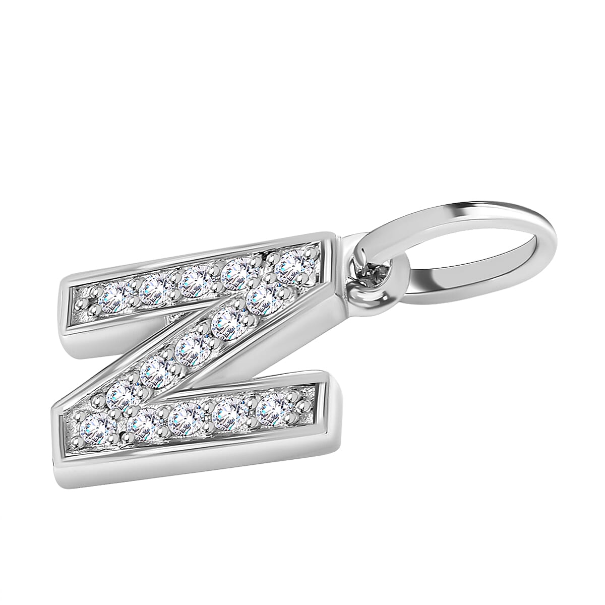Diamond Initial N Pendant in Rhodium Overlay Sterling Silver 0.17 Ct