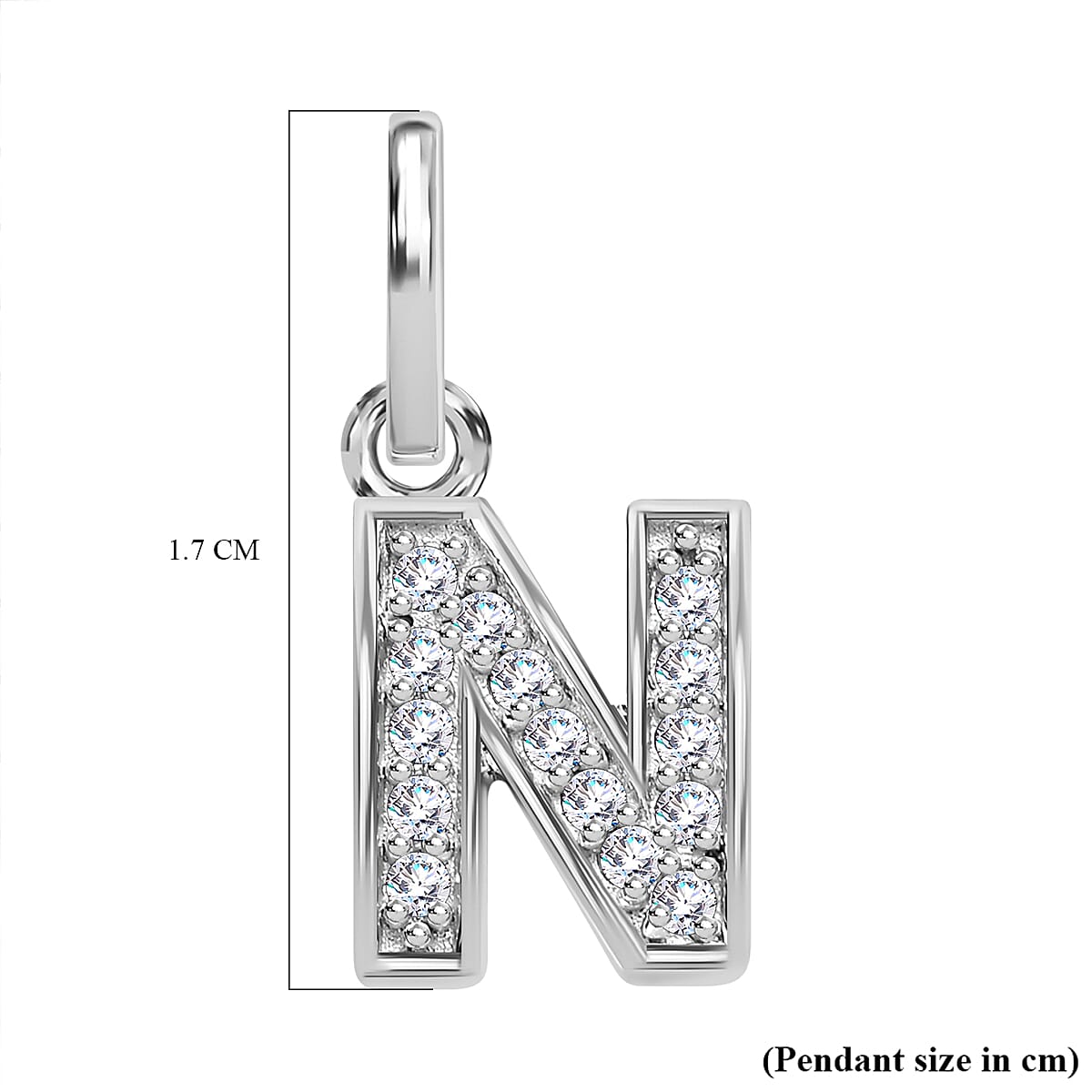 Diamond Initial N Pendant in Rhodium Overlay Sterling Silver 0.17 Ct