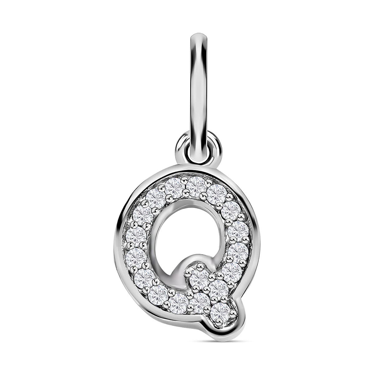 Diamond Initial Q Pendant in Rhodium Overlay Sterling Silver 0.17 Ct
