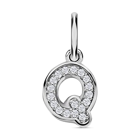 Diamond Initial Q Pendant in Rhodium Overlay Sterling Silver 0.17 Ct