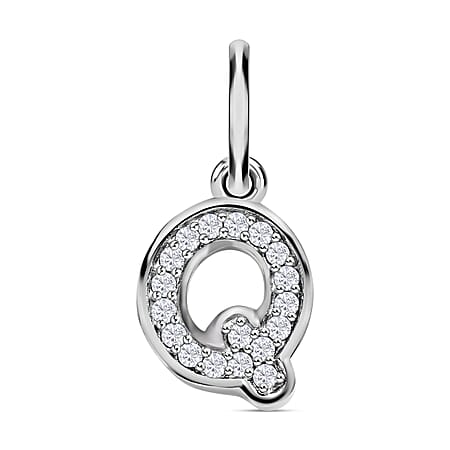 Diamond Initial Q Pendant in Rhodium Overlay Sterling Silver 0.17 Ct Diamond Initial Q Pendant in Rhodium Overlay Sterling Silver 0.17 Ct
