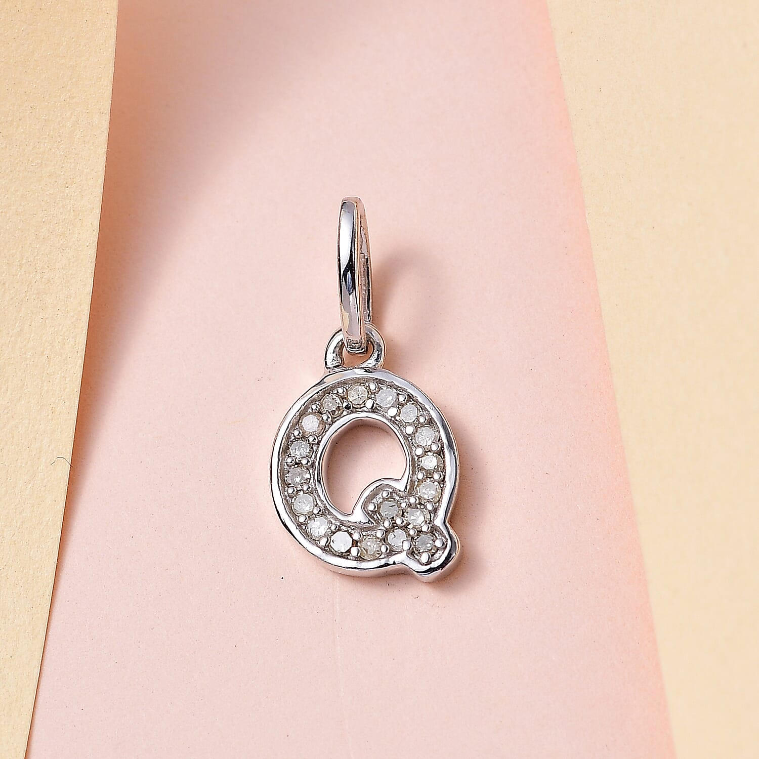 Diamond Initial Q Pendant in Rhodium Overlay Sterling Silver 0.17 Ct