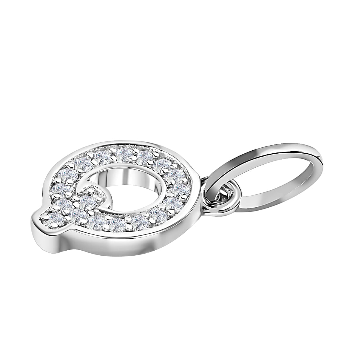 Diamond Initial Q Pendant in Rhodium Overlay Sterling Silver 0.17 Ct