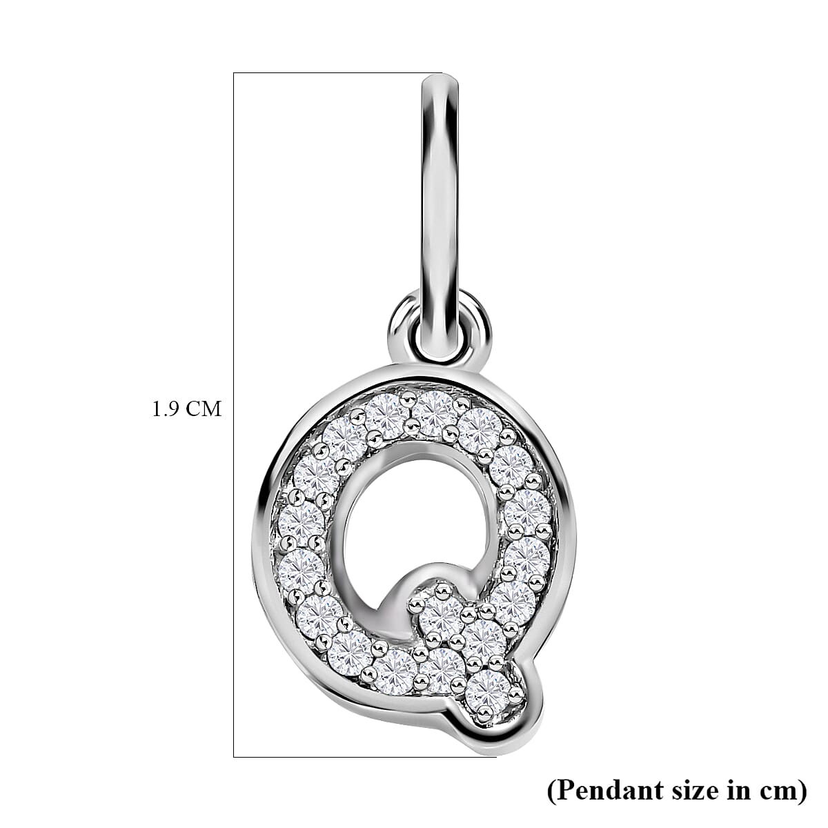 Diamond Initial Q Pendant in Rhodium Overlay Sterling Silver 0.17 Ct