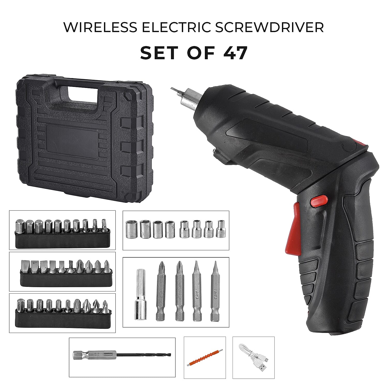 Rechargable Electric Screwdriver PLUS 47 Pcs Screw Set (100w 3.2aH) - Black