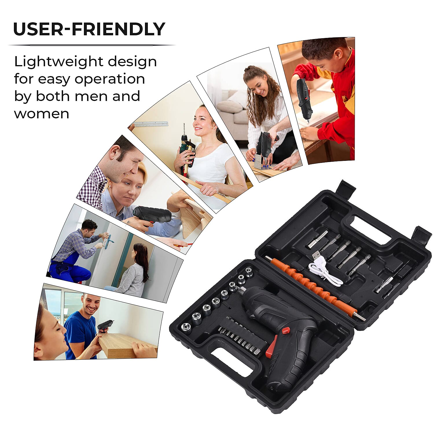 Rechargable Electric Screwdriver PLUS 47 Pcs Screw Set (100w 3.2aH) - Black