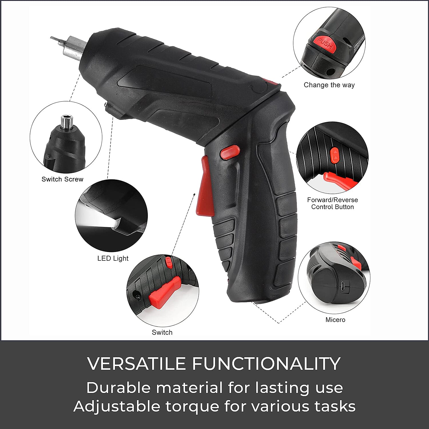 Rechargable Electric Screwdriver PLUS 47 Pcs Screw Set (100w 3.2aH) - Black