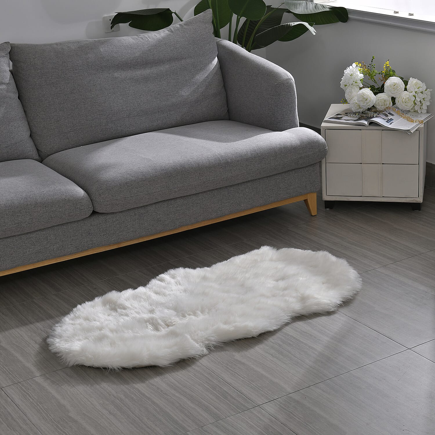 Acrylic Patterned Rug and Door Mat - White