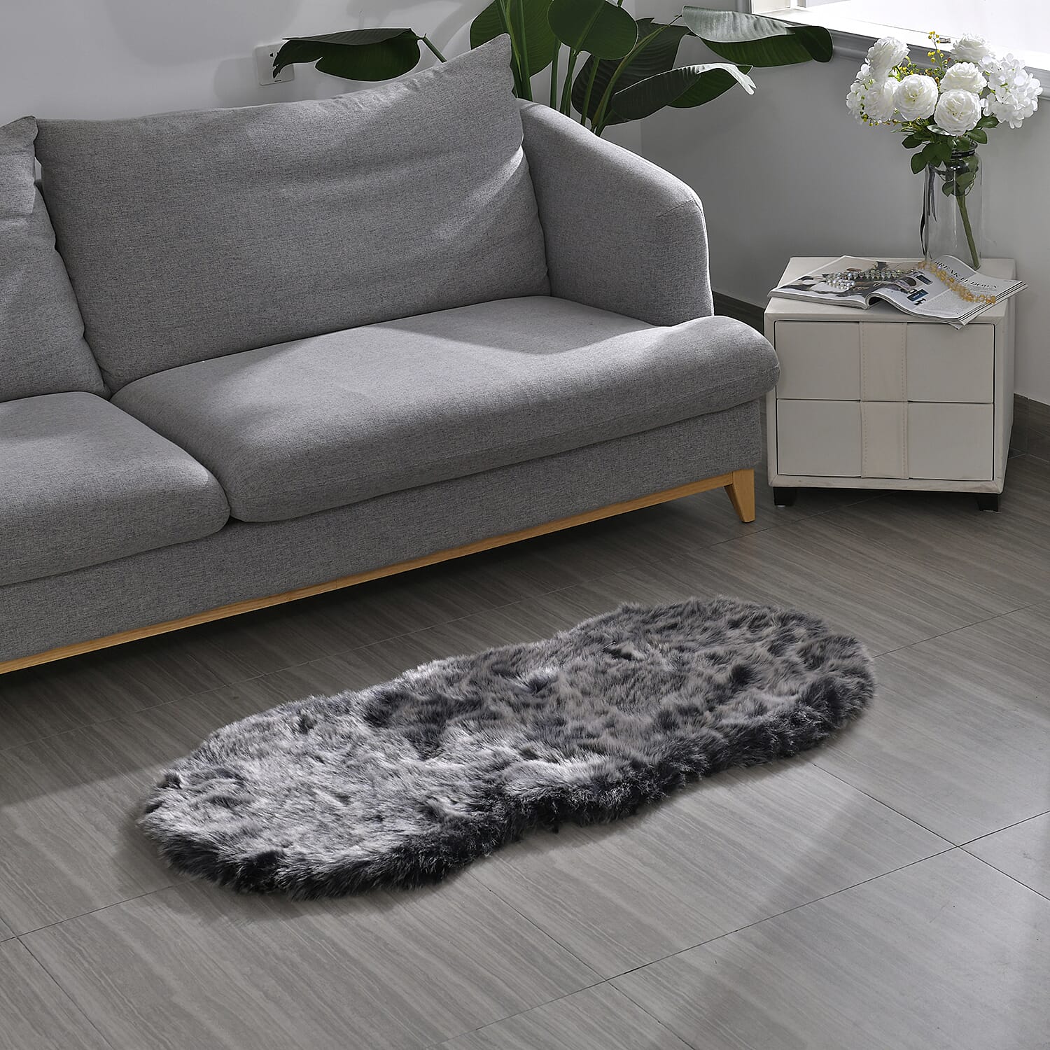 Acrylic Patterned Rug and Door Mat (Size 120x1 in) - Grey & White