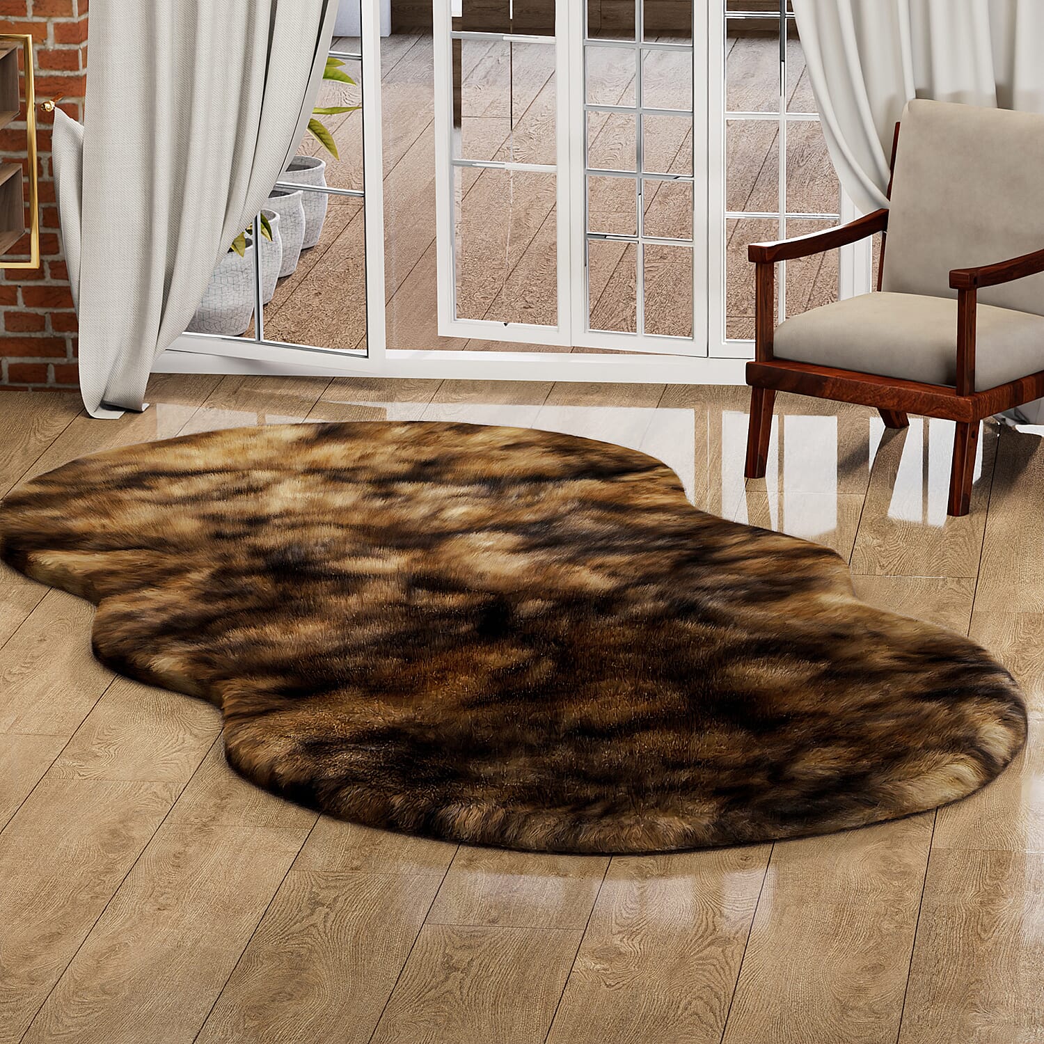 Acrylic Patterned Rug and Door Mat (Size 120x1 in) - Brown & White