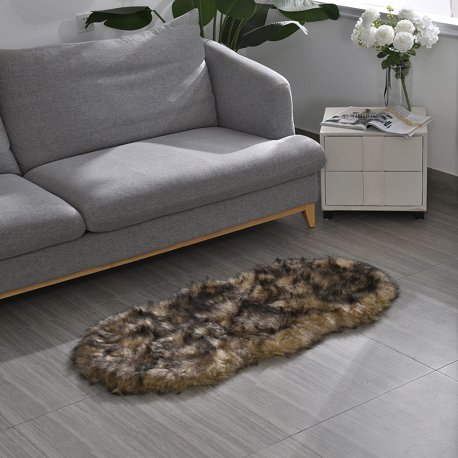 Acrylic Patterned Rug and Door Mat (Size 120x1 in) - Brown & White