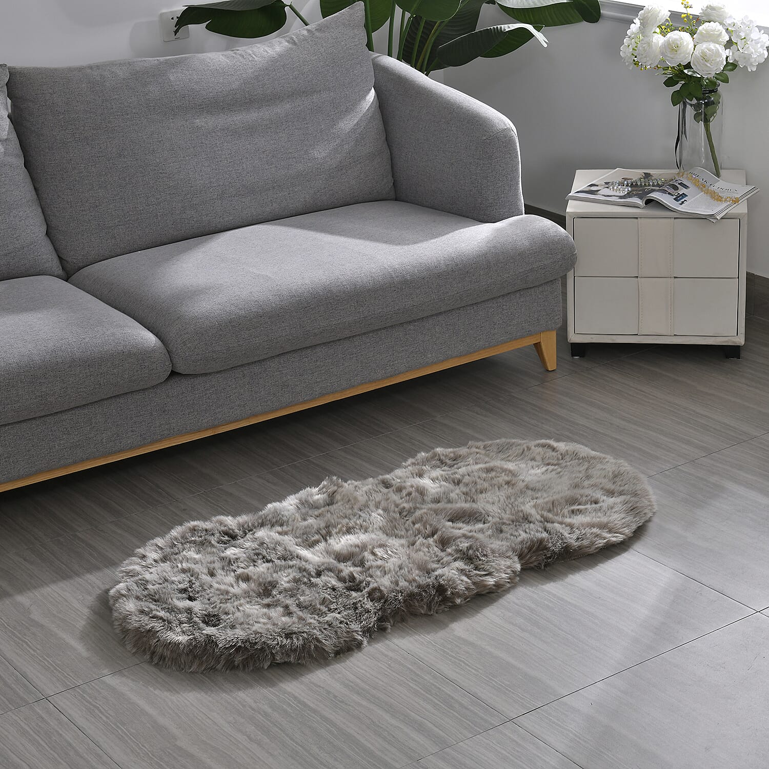 Acrylic Patterned Rug and Door Mat (Size 120x1 in) - Light Coffee & White