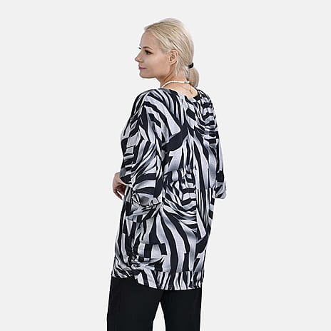 TAMSY Black Boat Neck Knit Drape Stripe Top (One Size)