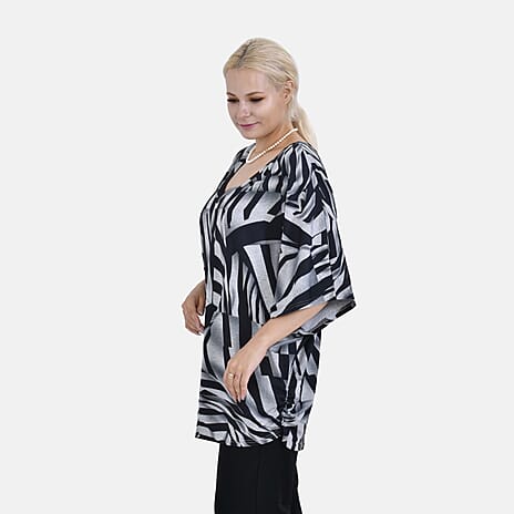TAMSY Black Boat Neck Knit Drape Stripe Top (One Size)