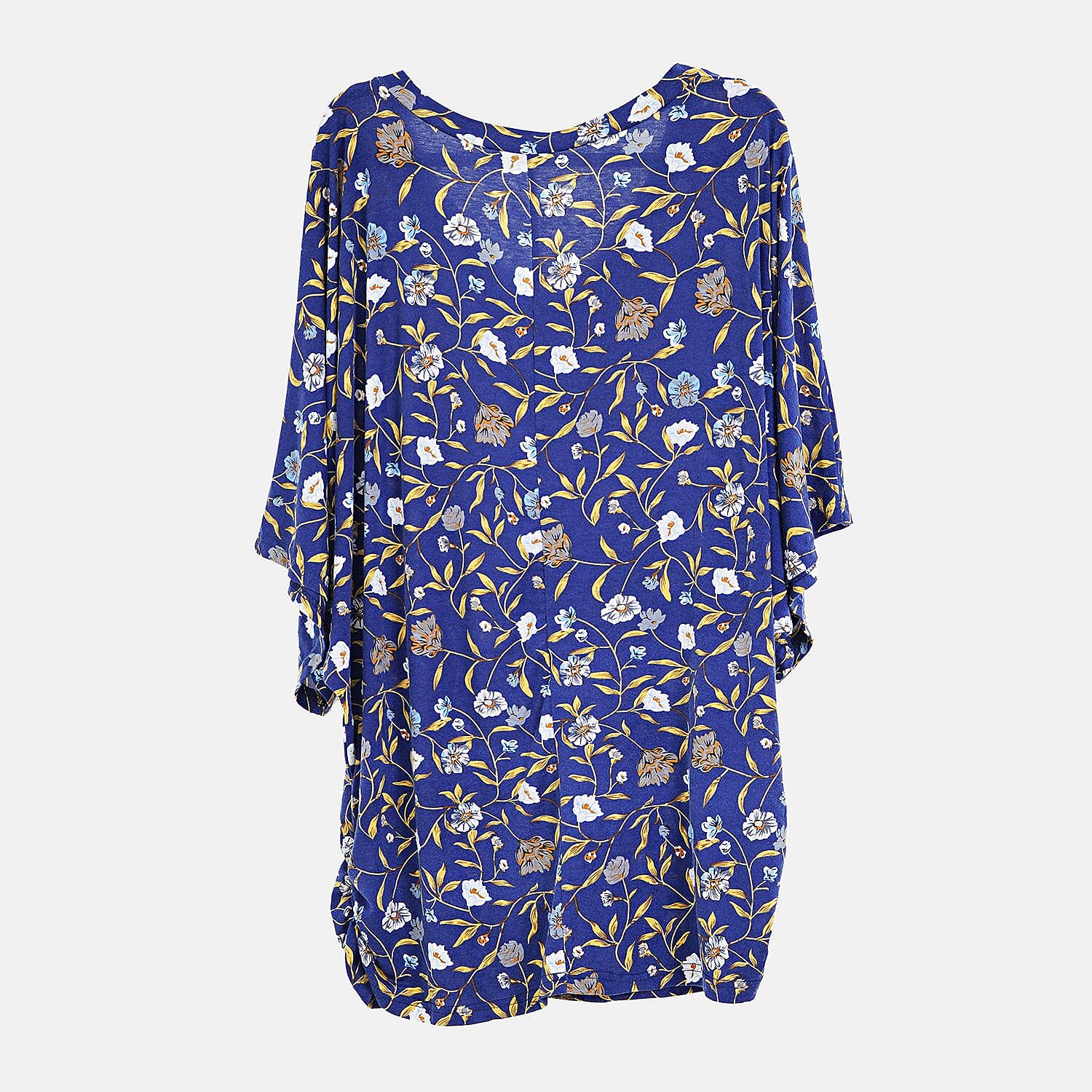 TAMSY Black Boat Neck Floral Printed Knit Drape Top (One Size uptop XL) - Navy Blue - White