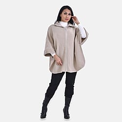 Stand Collar Zipper Closure Winter Poncho (One Size) - Aqua Blue