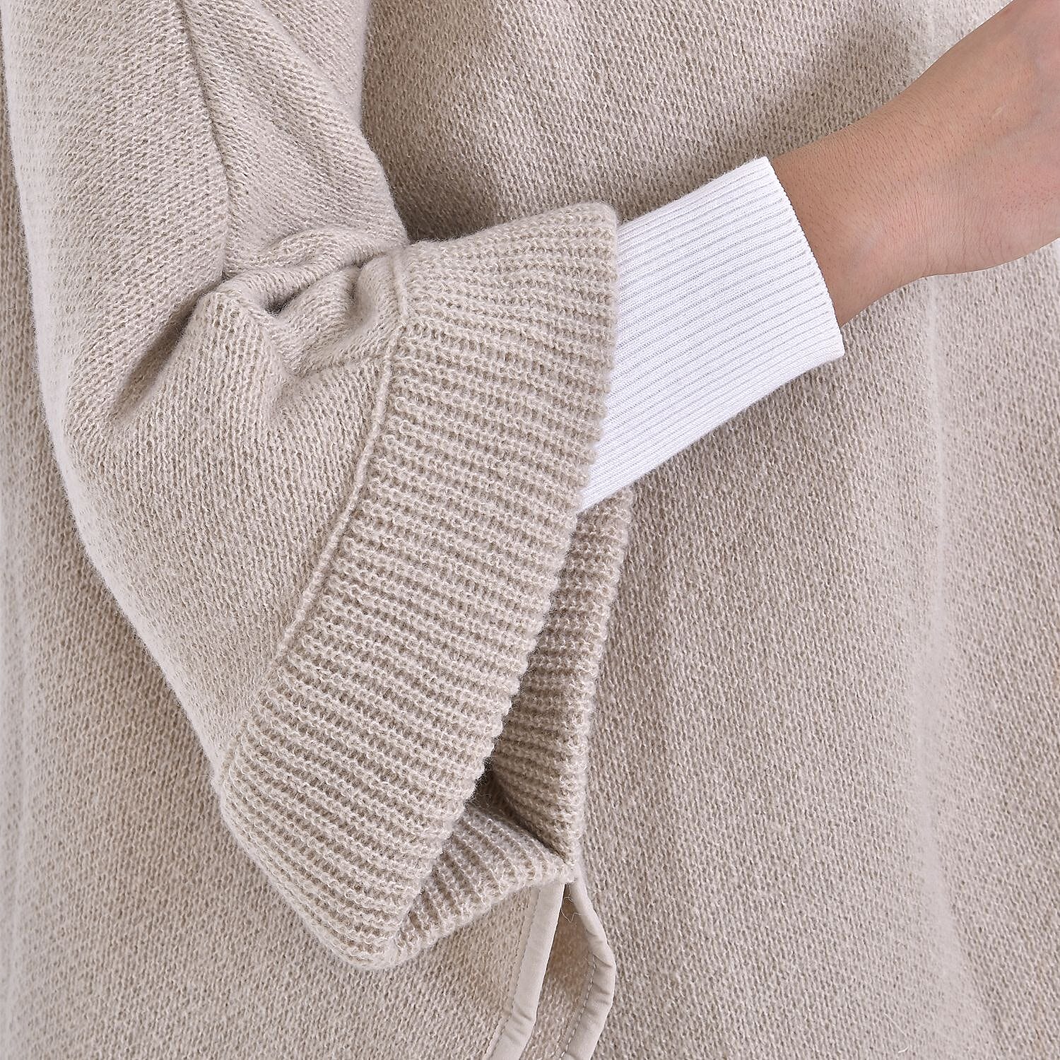 Stand Collar Zipper Closure Winter Poncho (One Size) - Oatmeal