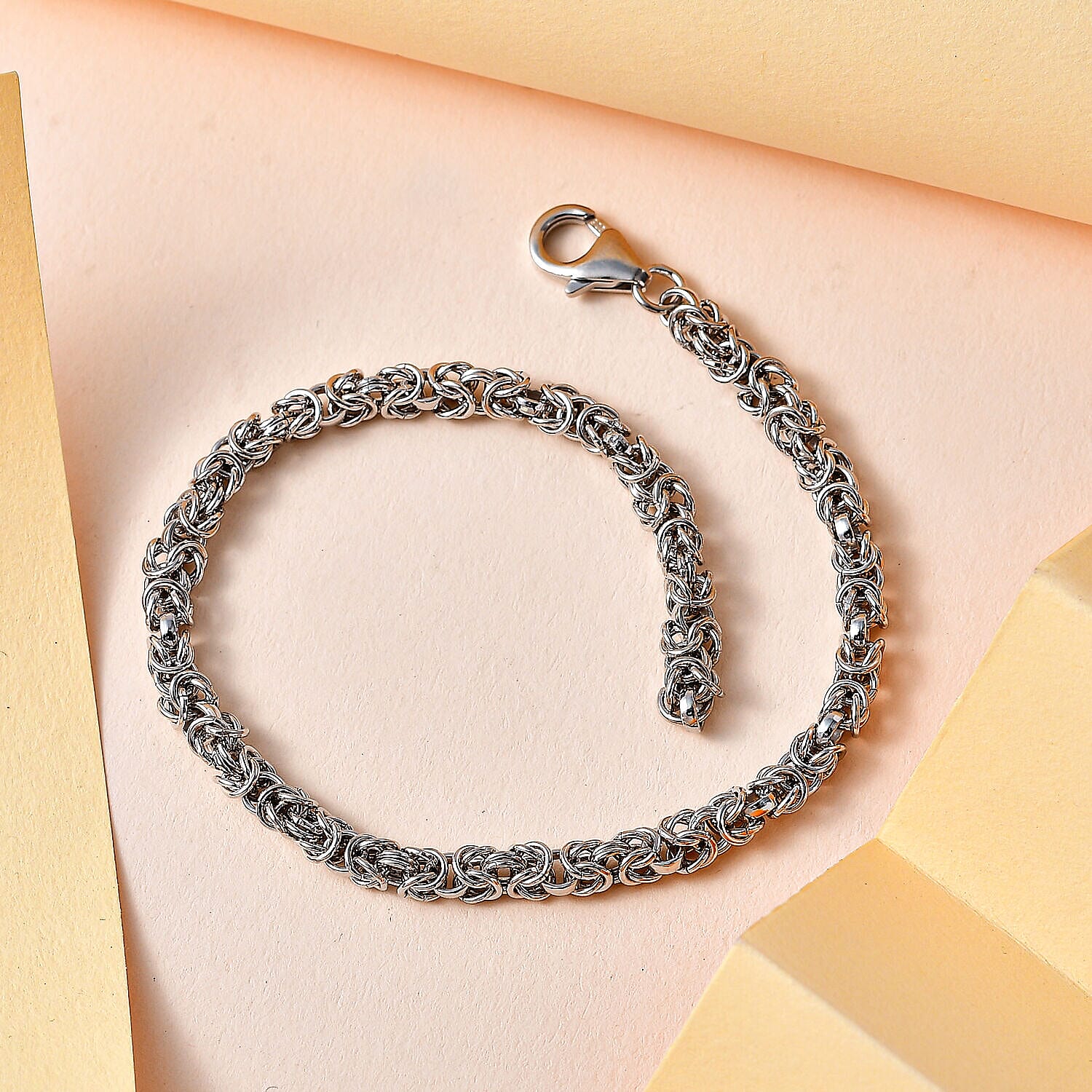 Platinum Overlay Sterling Silver Byzantine Bracelet (Size - 7.5), Silver Wt. 9.00 Gms