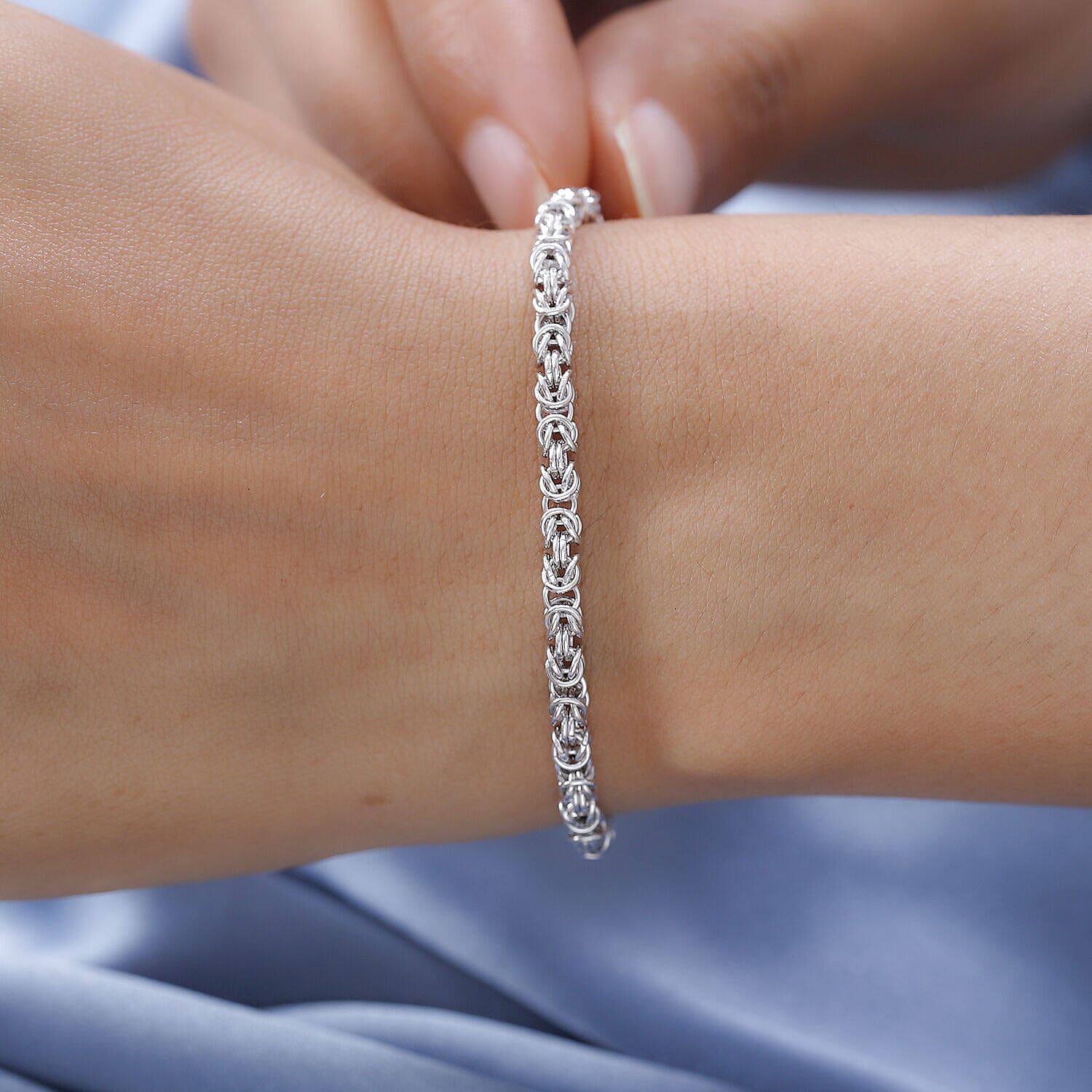 Platinum Overlay Sterling Silver Byzantine Bracelet (Size - 7.5), Silver Wt. 9.00 Gms