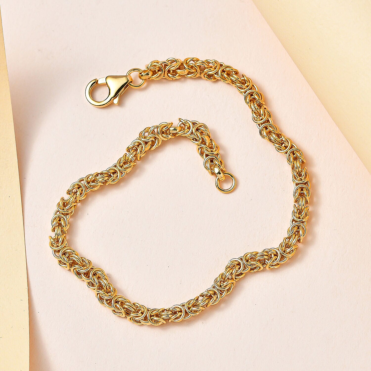 18K Yellow Gold Vermeil Plated Sterling Silver Byzantine Bracelet (Size - 7.5)