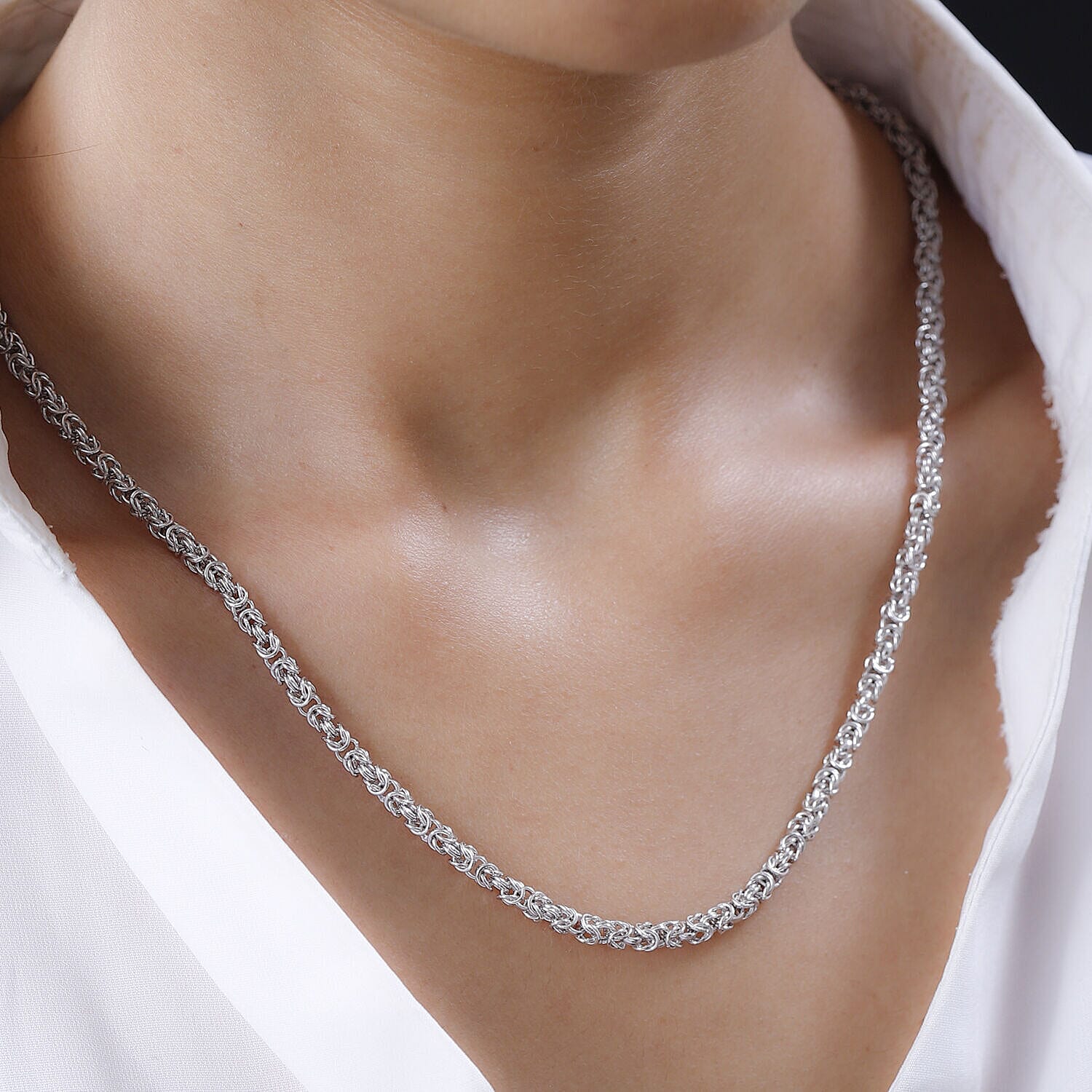 Platinum Overlay Sterling Silver Byzantine Necklace (Size - 20), Silver Wt. 21.00 Gms