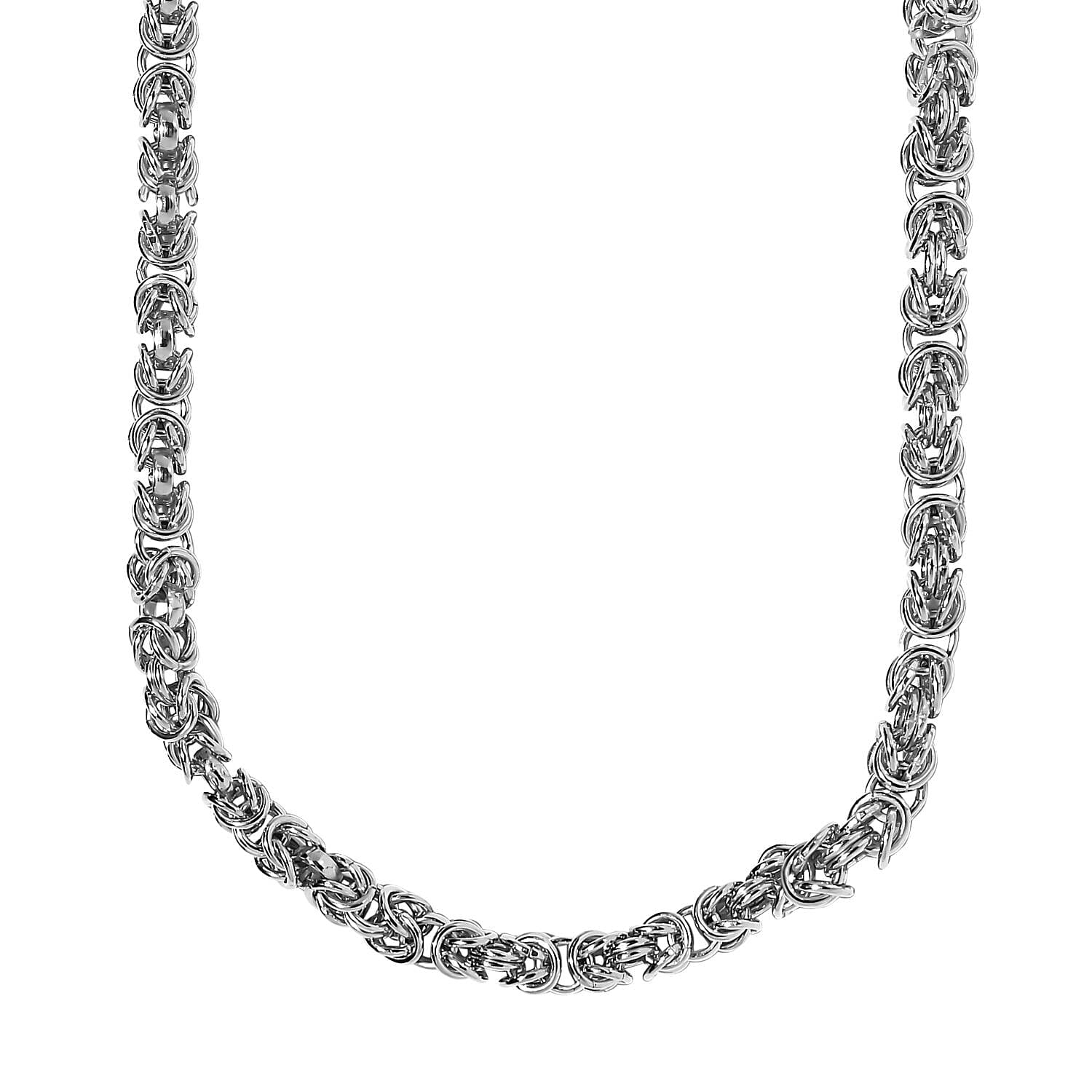 Platinum Overlay Sterling Silver Byzantine Necklace (Size - 20), Silver Wt. 21.00 Gms